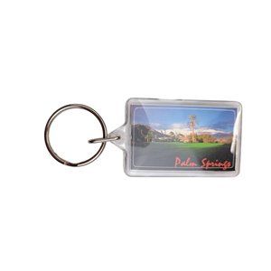 Vintage Palm Springs Keychain Photo Palm Trees Mountains Souvenir Double Sided
